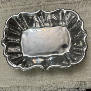 Silver Colored Bowl Tray Scalloped Edges Decor Fruit Rectangle Pretty French EUC